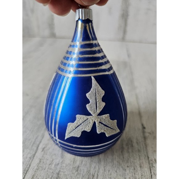 Radko shiny Brite leaf blue teardrop vintage ornament striped Xmas tree - Picture 2 of 9